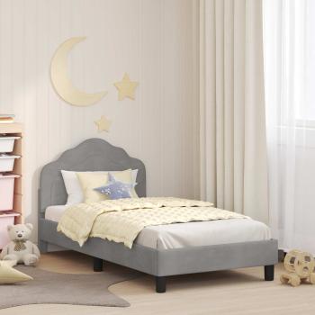 ARDEBO.de - Kinderbettgestell mit Kopfteil Hellgrau 80 x 160 cm Samt