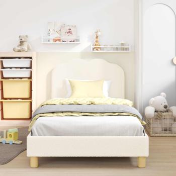 Kinderbettgestell mit Kopfteil Creme 90 x 200 cm Bouclé