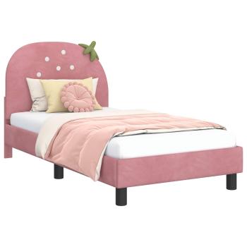 Kinderbettgestell mit Kopfteil Rosa 80 x 160 cm Samt