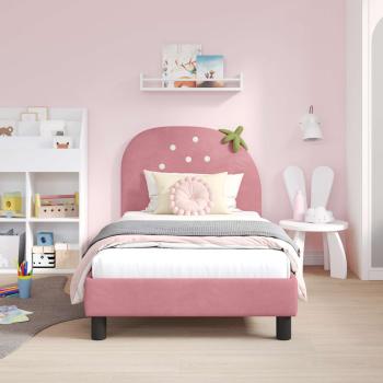 Kinderbettgestell mit Kopfteil Rosa 80 x 160 cm Samt