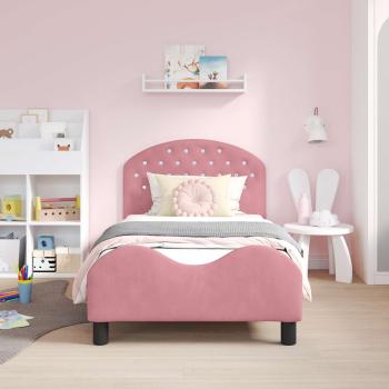 Kinderbettgestell mit Kopfteil Rosa 80 x 160 cm Samt