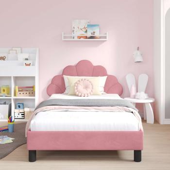 Kinderbettgestell mit Kopfteil Rosa 90 x 200 cm Samt