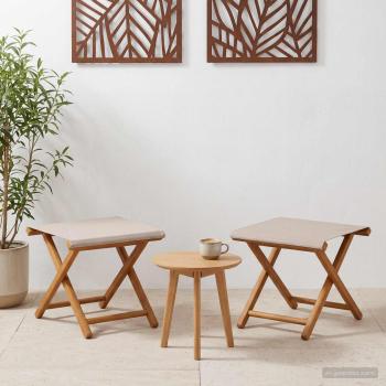 ARDEBO.de - Liegestuhl 2 pcs Massives Eukalyptus Holz Beige