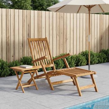 ARDEBO.de - Klappdeckstuhl mit Tisch Natur Massivholz Teak