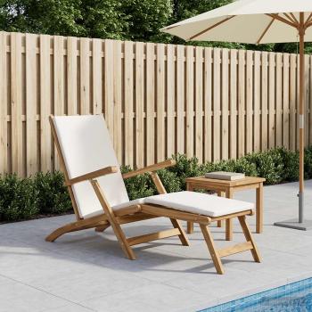 ARDEBO.de - Klappliegestuhl mit Kissen Weiß Massivholz Teak