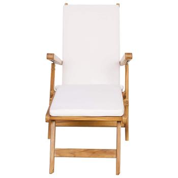Klappliegestuhl mit Kissen Weiß Massivholz Teak