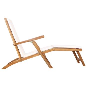 Klappliegestuhl mit Kissen Weiß Massivholz Teak