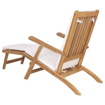 Klappliegestuhl mit Kissen Weiß Massivholz Teak