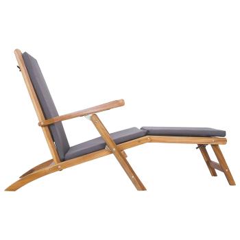 Klappliegestuhl mit Kissen Dunkelgrau Massivholz Teak