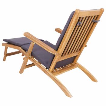 Klappliegestuhl mit Kissen Dunkelgrau Massivholz Teak