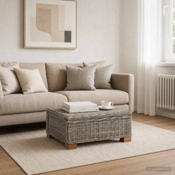 ARDEBO.de - Couchtisch GENDT Naturrattan Kubu Grau 67 x 60 x 30 cm