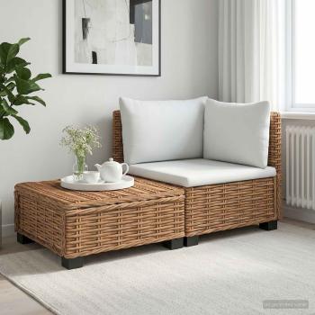 ARDEBO.de - 2 Stk. Rattan-Lounge-Set mit Kissen GENDT Naturrattan Natur
