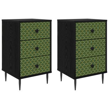Nachttisch GELEEN 2 stk. Schwarz Eichen-Optik 36 x 33 x 61 cm