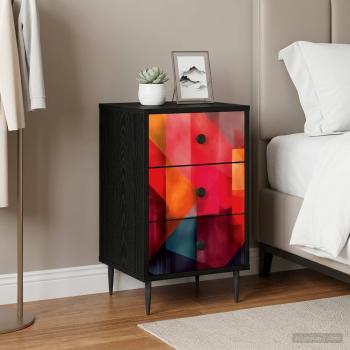 ARDEBO.de - Nachttisch HEESCH Schwarz Eichen-Optik 36 x 33 x 61 cm