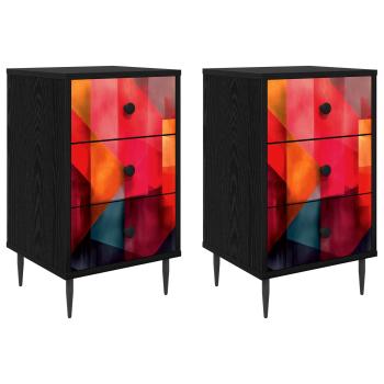 Nachttisch HEESCH 2 stk. Schwarz Eichen-Optik 36 x 33 x 61 cm
