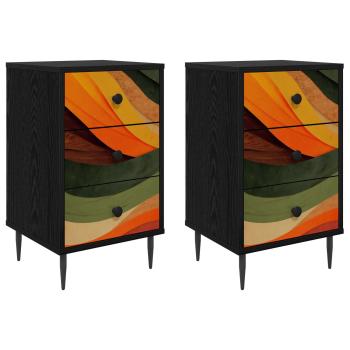 Nachttisch BONN 2 stk. Schwarz Eichen-Optik 36 x 33 x 61 cm