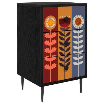 Nachttisch ESSEN Schwarz Eichen-Optik 36 x 33 x 61 cm