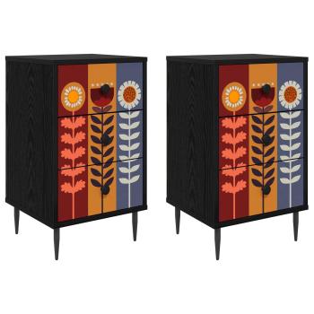 Nachttisch ESSEN 2 stk. Schwarz Eichen-Optik 36 x 33 x 61 cm