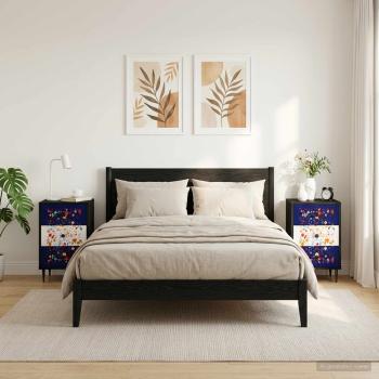 ARDEBO.de - Nachttisch MAINZ 2 stk. Schwarz Eichen-Optik 36 x 33 x 61 cm