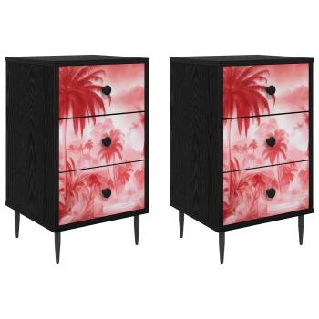 Nachttisch AACHEN 2 stk. Schwarz Eichen-Optik 36 x 33 x 61 cm