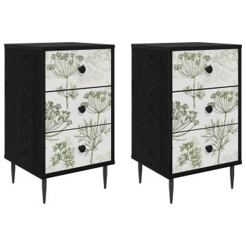 Nachttisch GOTHA 2 stk. Schwarz Eichen-Optik 36 x 33 x 61 cm