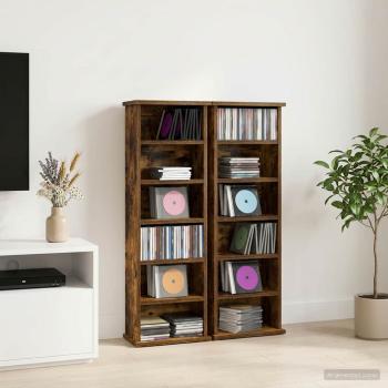ARDEBO.de - CD Regal 2 Stk. Räuchereiche 60 x 17 x 92 cm Holzwerkstoff