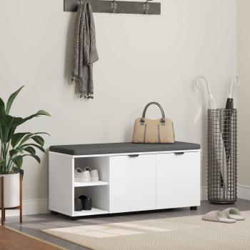 ARDEBO.de - Flurbank mit Kissen mit Regal mit Tür Weiß 100 x 38 x 46 cm