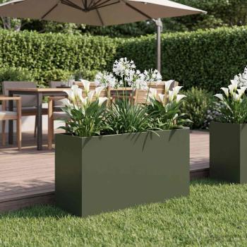ARDEBO.de - Garten-Pflanzgefäß Olivgrün 80 x 40 x 50 cm Kaltgewalzter Stahl