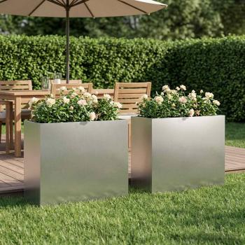 ARDEBO.de - Garten-Pflanzgefäß 2 stk. Silber 50 x 20 x 40 cm Edelstahl