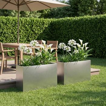 ARDEBO.de - Garten-Pflanzgefäß 2 stk. Silber 80 x 40 x 50 cm Edelstahl