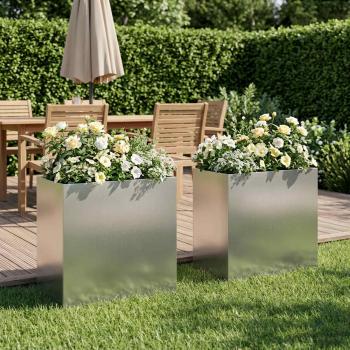 ARDEBO.de - Garten-Pflanzgefäß 2 stk. Silber 50 x 30 x 40 cm Edelstahl