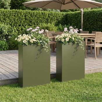 ARDEBO.de - Garten-Pflanzgefäß 2 stk. Olivgrün 40 x 20 x 75 cm