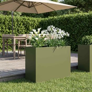 ARDEBO.de - Garten-Pflanzgefäß Olivgrün 60 x 30 x 50 cm Kaltgewalzter Stahl