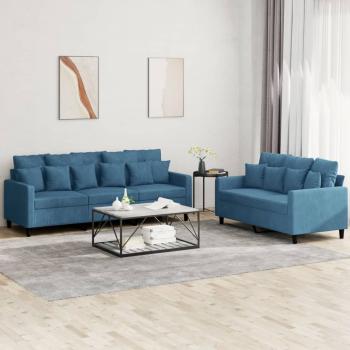 ARDEBO.de - 2-tlg. Sofagarnitur mit Kissen Blau Samt