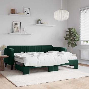 ARDEBO.de - Tagesbett Ausziehbar mit Matratzen Dunkelgrün 80x200 cm Samt