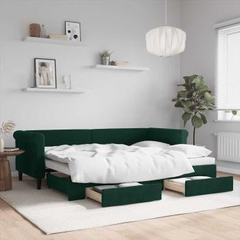 ARDEBO.de - Tagesbett Ausziehbar mit Schubladen Dunkelgrün 80x200 cm Samt