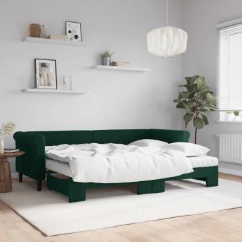ARDEBO.de - Tagesbett Ausziehbar mit Matratzen Dunkelgrün 80x200 cm Samt