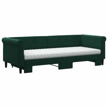 Tagesbett Ausziehbar mit Matratzen Dunkelgrün 80x200 cm Samt