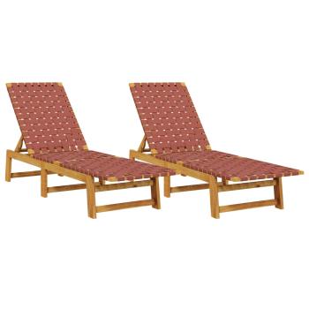 Sonnenliegen 2 Stk. Rot Massivholz Akazie und Stoff