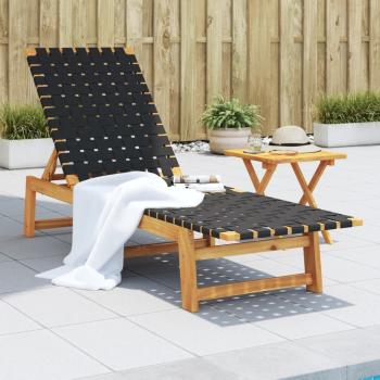 ARDEBO.de - Sonnenliege mit Tisch Schwarz Massivholz Akazie und Stoff