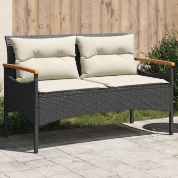 ARDEBO.de - Gartenbank mit Kissen 116x62,5x74 cm Schwarz Poly Rattan