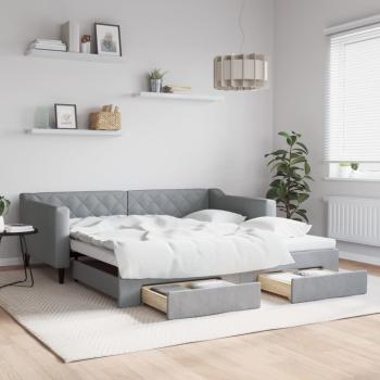 ARDEBO.de - Tagesbett Ausziehbar mit Schubladen Hellgrau 100x190 cm Stoff