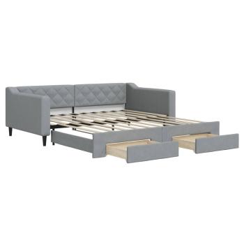 Tagesbett Ausziehbar mit Schubladen Hellgrau 100x190 cm Stoff