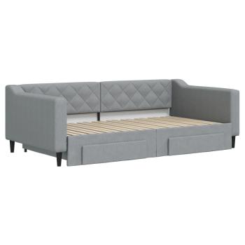 Tagesbett Ausziehbar mit Schubladen Hellgrau 100x190 cm Stoff
