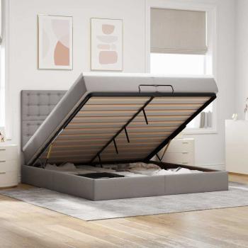 ARDEBO.de - Ottoman-Bett mit Matratzen & LEDs Taupe 200x200 cm Stoff