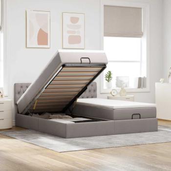ARDEBO.de - Ottoman-Bett mit Matratzen & LEDs Taupe 200x200 cm Stoff