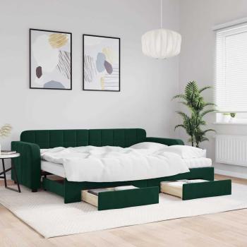 ARDEBO.de - Tagesbett Ausziehbar mit Schubladen Dunkelgrün 80x200 cm Samt