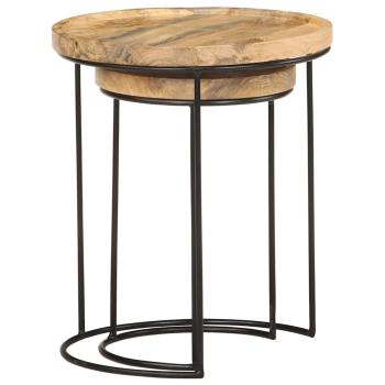 2-tlg. Couchtisch-Set Massivholz Mango und Stahl