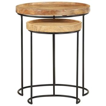 2-tlg. Couchtisch-Set Massivholz Mango und Stahl