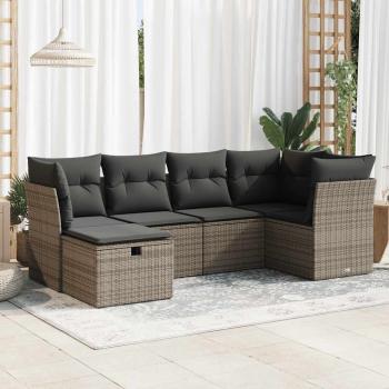 ARDEBO.de - 6-tlg. Garten-Sofagarnitur mit Kissen Grau Poly Rattan